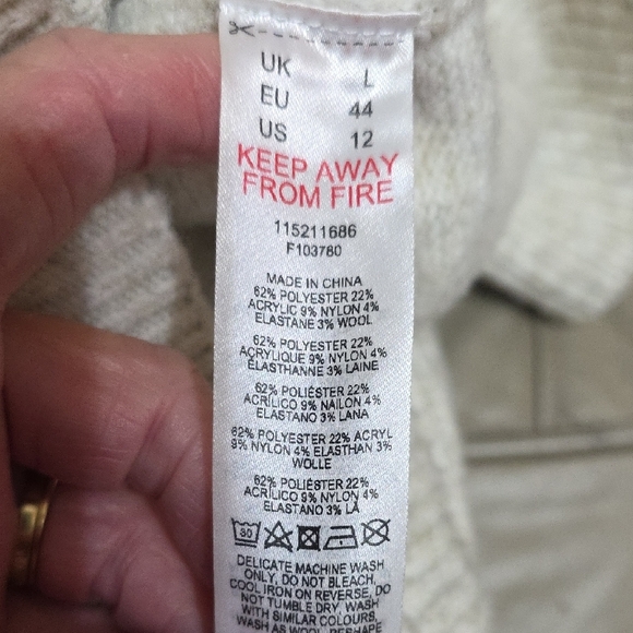 Topshop Women's Cream/Gray Knit Turtleneck/Cowl Sweater Cropped Size 12 GUC - Picture 7 of 12